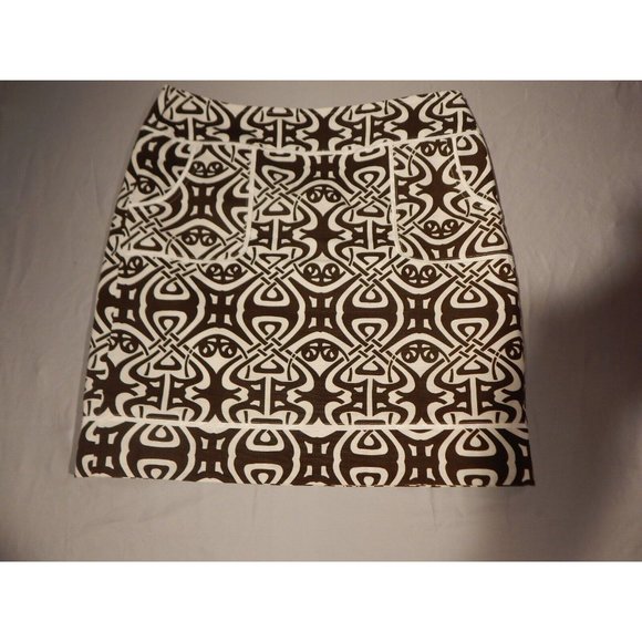 Ann Taylor  Size 8P Brown/White Geometric Print Skirt - Picture 1 of 7